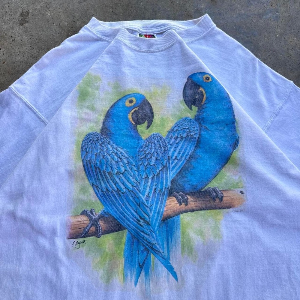 Vintage 90s‎ Fruit of the Loom Blue Parrot Nature Tee Gulf Shores White XL (d9)